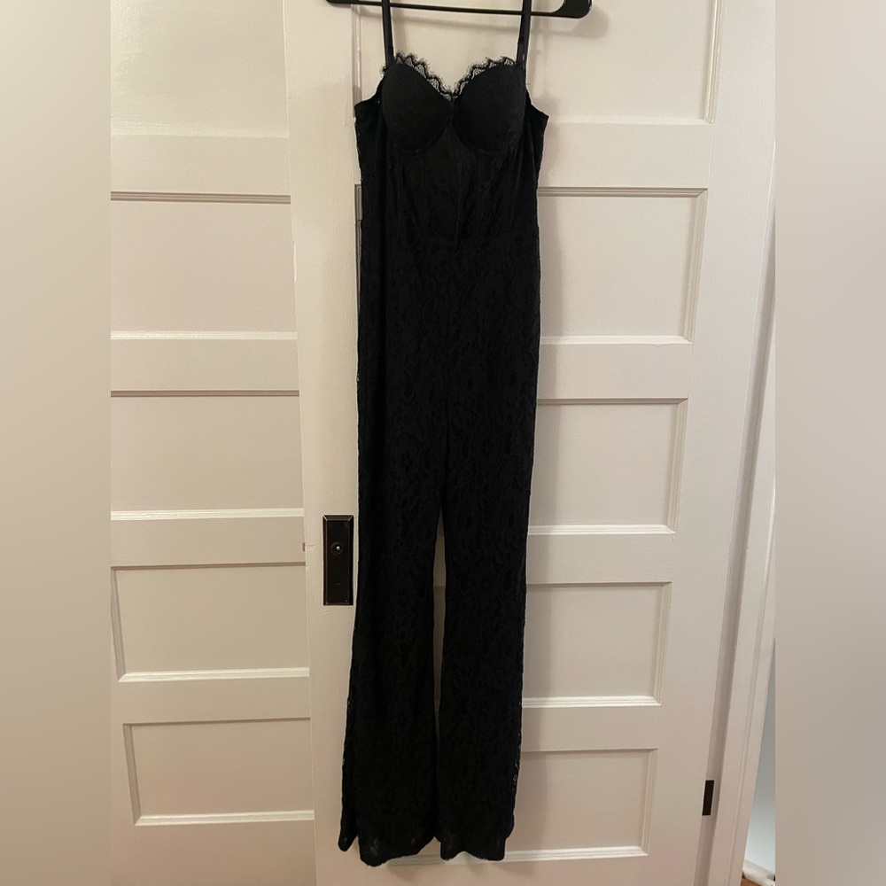 Black Lace Strapless Corset Jumpsuit - Picture 5 of 7